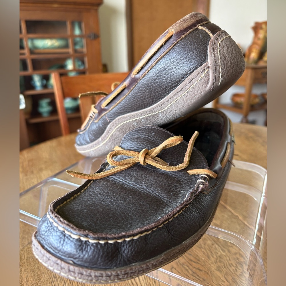 LLBEAN Men’s Size 11 Handsewn Flannel Lined Brown Leather Slippers Moccasins - Picture 13 of 13